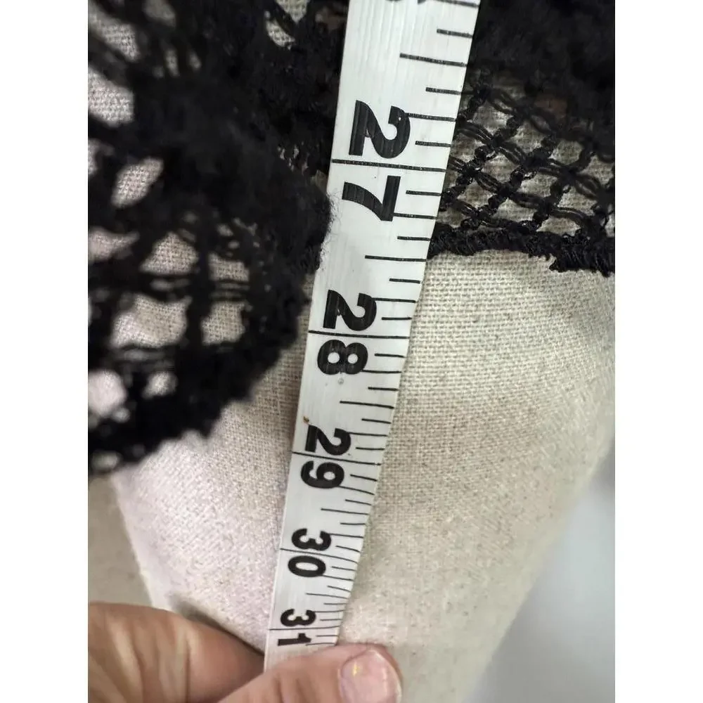 Free People Black Crochet Open-Back Long Sleeve Top with White Trim